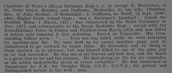 MacLennan J E Pte 220602 1st Royal Berkshire Regiment Obit Part 2 De Ruvignys Roll Of Honour Vol 5