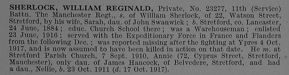 Sherlock W R Pte 23277 11th Manchester Regiment Obit De Ruvignys Roll Of Honour Vol 4