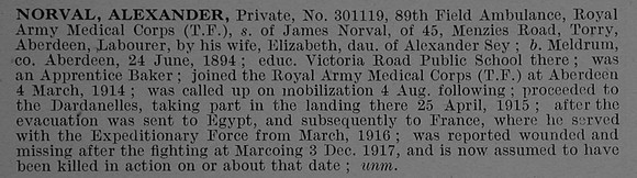Norval A Pte 301119 Royal Army Medical Corps Obit De Ruvignys Roll Of Honour Vol 4