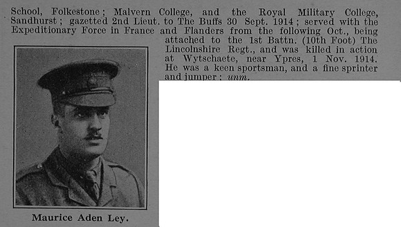 Ley M A 2nd Lt 3rd The Buffs (East Kent Regiment) Attd 1st Lincolnshire Regiment Obit Part 2 De Ruvignys Roll Of Honour Vol 4