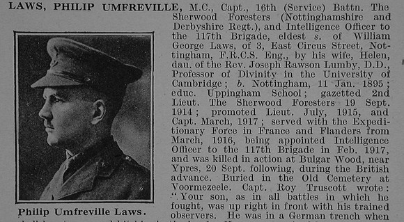 Laws P U Captain MC 16th Notts & Derby Regiment Obit Part 1 De Ruvignys Roll Of Honour Vol 4