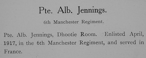 Jennings A Pte 6th Manchester Regiment Record William Graham Company