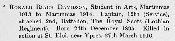 Davidson R R Captain 2nd Royal Scots Obit