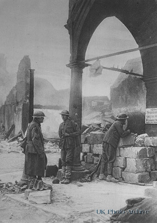 Australian Soldiers Beside The Ruins Of The Mairie Bapaume After Entering In March 1917