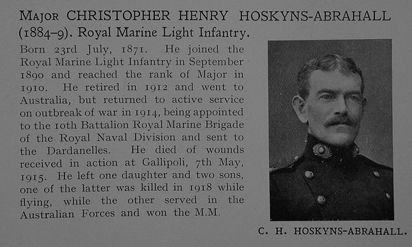 Hoskyns-Abrahall C H Major Royal Marine Light Infantry Obit Dulwich College Roll Of Honour