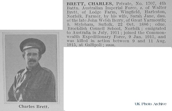 Brett C Pte 1707 4th Australian Infantry Obituary De Ruvignys Roll Of Honour Vol 1