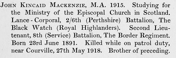Mackenzie J K 2nd Lt 8th Border Regiment Obit