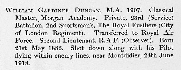 Duncan W G 2nd Lt Royal Air Force Obit