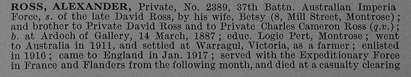 Ross A Pte 2389 37th Australian Infantry Obit Part 1 De Ruvignys Roll Of Honour Vol 4