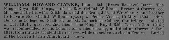 Williams H G Lt 6th Kings Royal Rifle Corps Obit De Ruvignys Roll Of Honour Vol 4