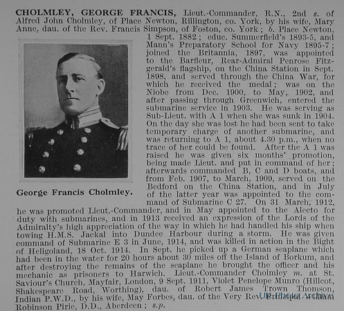 Cholmley G F Lt Comm Royal Navy Obit