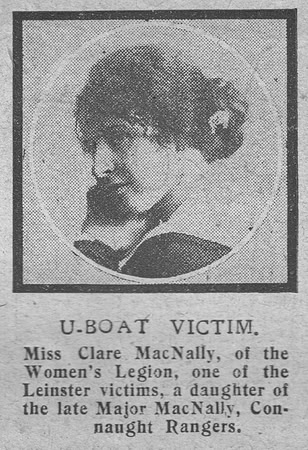 MacNally Clare Miss Civilian RMS Leinster The Graphic 25th Oct 1918