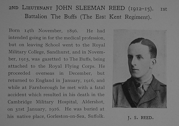 Reed J S 2nd Lt 1st East Kent Regiment Obit Dulwich College Roll Of Honour
