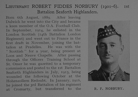 Norbury R F Lt 1st Seaforth Highlanders Obit Part 1 Dulwich College Roll Of Honour