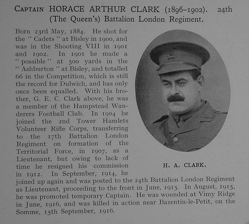 Clark H A Captain 24th London Regiment Obit Dulwich College Roll Of Honour
