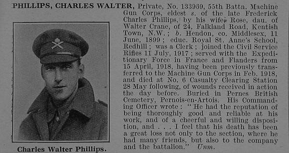 Phillips C W Pte 133969 Machine Gun Corps Obit De Ruvignys Roll Of Honour Vol 4