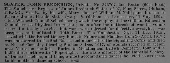 Slater J F Pte 376707 2nd Manchester Regiment Obit De Ruvignys Roll Of Honour Vol 4