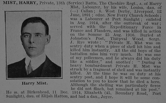 Mist H Pte 13th Cheshire Regiment Obit De Ruvignys Roll Of Honour Vol 3