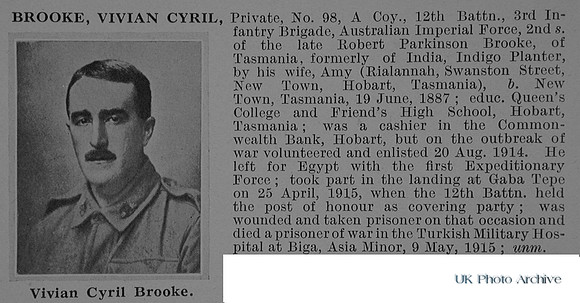 Brooke V C Pte 98 12th Australian Infantry Obituary De Ruvignys Roll Of Honour Vol 1