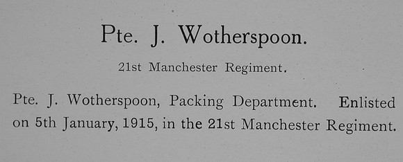 Wotherspoon J Pte 21st Manchester Regiment Record William Graham Company