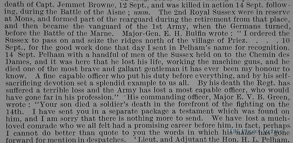 Pelham H L Lt The Hon 2nd Royal Sussex Regiment Obit Part 2 De Ruvignys Roll Of Honour Vol 1