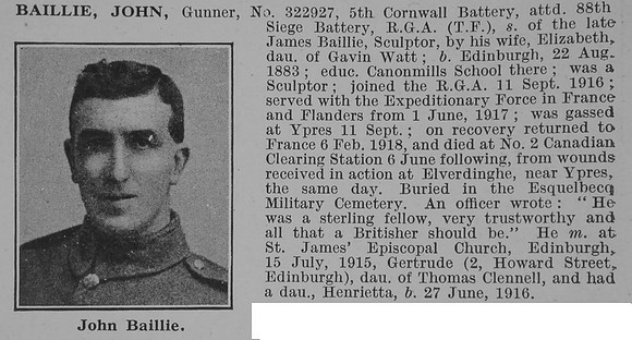 Baillie J Gnr Royal Garrison Artillery Obit De Ruvignys Roll Of Honour Vol 4