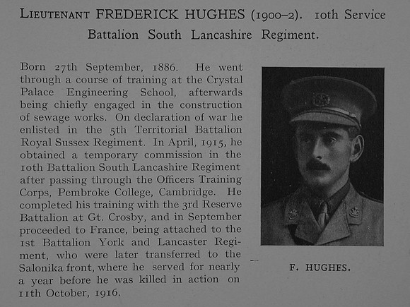 Hughes F Lt 10th South Lancashire Regiment Obit Dulwich College Roll Of Honour