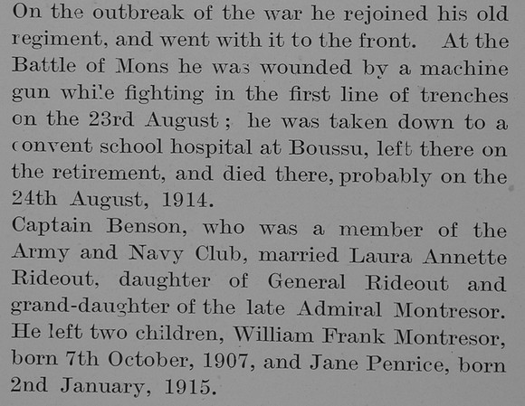 Benson J P Captain 1st East Surrey Regiment Obit Part 3 The Bond Of Sacrifice Vol 1