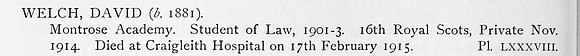 Welch D Pte 16th Royal Scots Obit