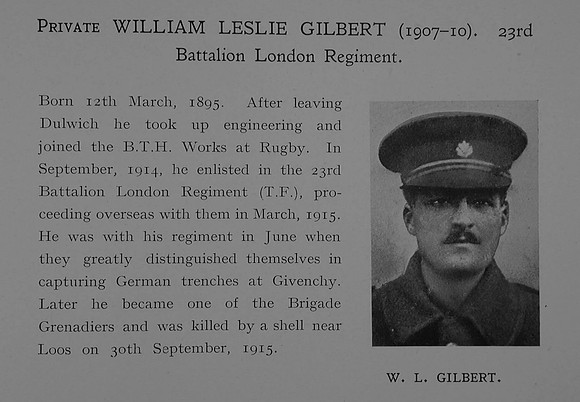 Gilbert W L Pte 2513 23rd London Regiment Obit Dulwich College Roll Of Honour