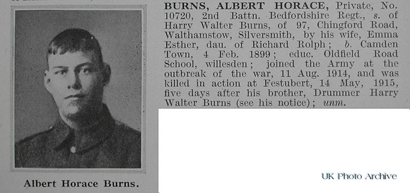 Burns A H Pte 10720 2nd Bedfordshire Regiment Obituary De Ruvignys Roll Of Honour Vol 1