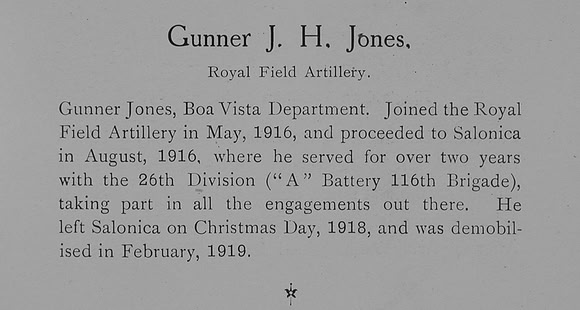 Jones J H Gnr Royal Field Artillery Short Record Of Service William Graham & Company Record Of War Service