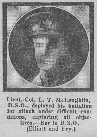 McLaughlin L T Lt Col DSO + Bar Canadian Infantry The Graphic 18th July 1918