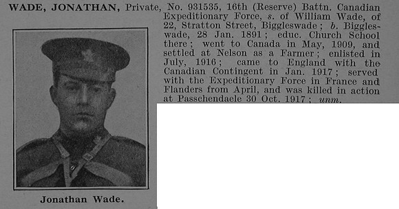 Wade J Pte 931535 2nd Canadian Mounted Rifles Battalion Obit De Ruvignys Roll Of Honour Vol 4