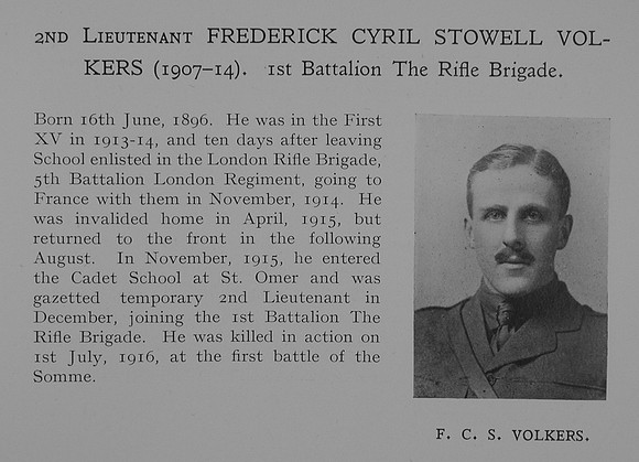 Volkers F C S 2nd Lt 1st Rifle Brigade Obit