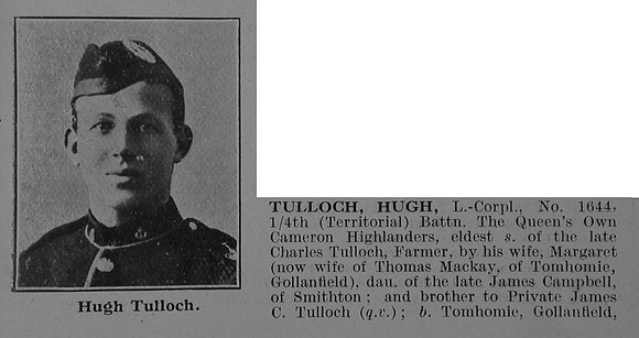 Tulloch H L/Cpl 4th Cameron Highlanders Obit Part 1 De Ruvignys Roll Of Honour Vol 3