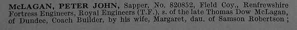 McLagan P J Sapper 820852 Royal Engineers Obit Part 1 De Ruvignys Roll Of Honour Vol 4