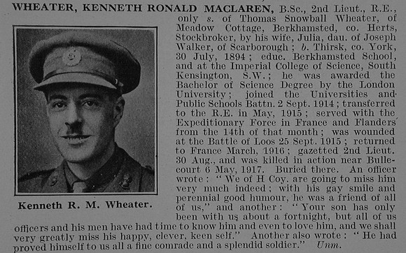Wheater K R M 2nd Lt Royal Engineers Obit De Ruvignys Roll Of Honour Vol 3
