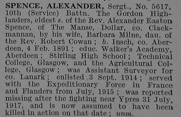 Spence A Sergt 5617 10th Gordon Highlanders Obit De Ruvignys Roll Of Honour Vol 4