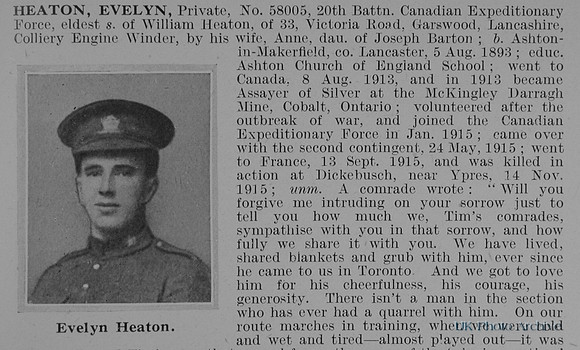 Heaton E Pte 58005 20th Canadian Expeditionary Force Obit Part 1