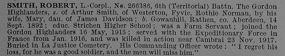 Smith R L/Cpl 266386 6th Gordon Highlanders Obit De Ruvignys Roll Of Honour Vol 4