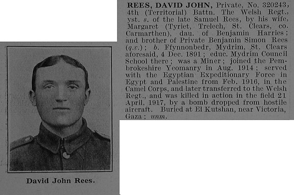 Rees D J Pte 4th Welsh Regiment Obit De Ruvignys Roll Of Honour Vol 3