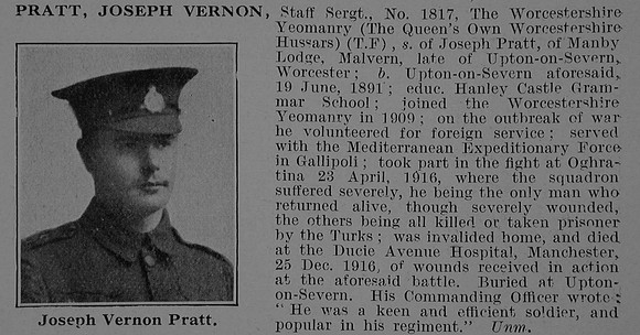 Pratt J V Staff Sergt 1817 Worcestershire Yeomanry Obit De Ruvignys Roll Of Honour Vol 5