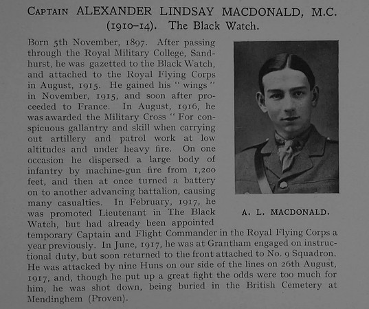 MacDonald A L Captain MC Black Watch Attd Royal Flying Corps Obit Dulwich College Roll Of Honour
