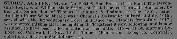 Stripp A Pte 290498 2nd Devonshire Regiment Obit De Ruvignys Roll Of Honour Vol 4