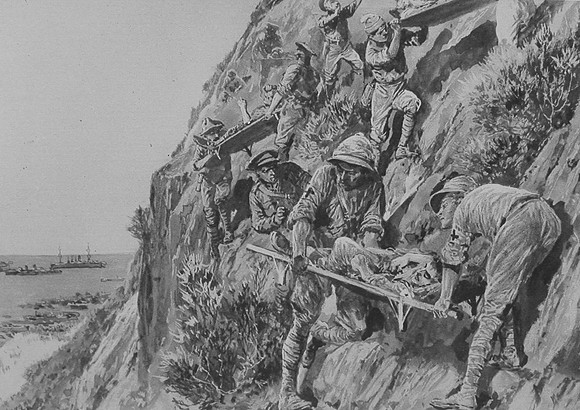 The Royal Army Medical Corps Bringing Wounded Down The Cliff At Suvla Bay