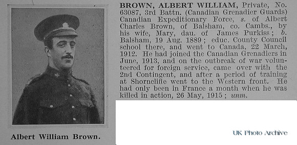 Brown A W Pte 63087 3rd Canadian Infantry Obituary De Ruvignys Roll Of Honour Vol 1