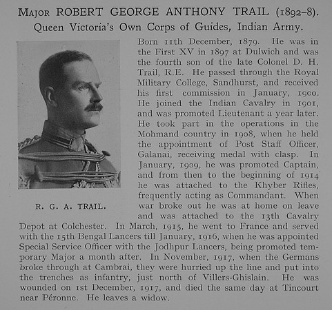 Trail R G A Major Indian Army Obit Dulwich College Roll Of Honour