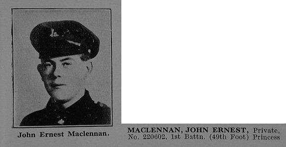 MacLennan J E Pte 220602 1st Royal Berkshire Regiment Obit Part 1 De Ruvignys Roll Of Honour Vol 5