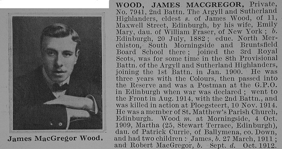 Wood J M Pte 7941 2nd Argyll Sutherland Highlanders Obit De Ruvignys Roll Of Honour Vol 1